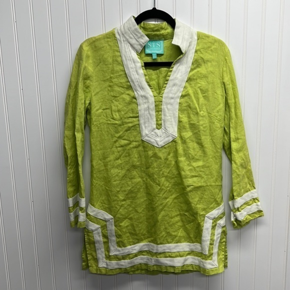 Sail to Sable Lime Green Linen Long Sleeve Classic Tunic Top